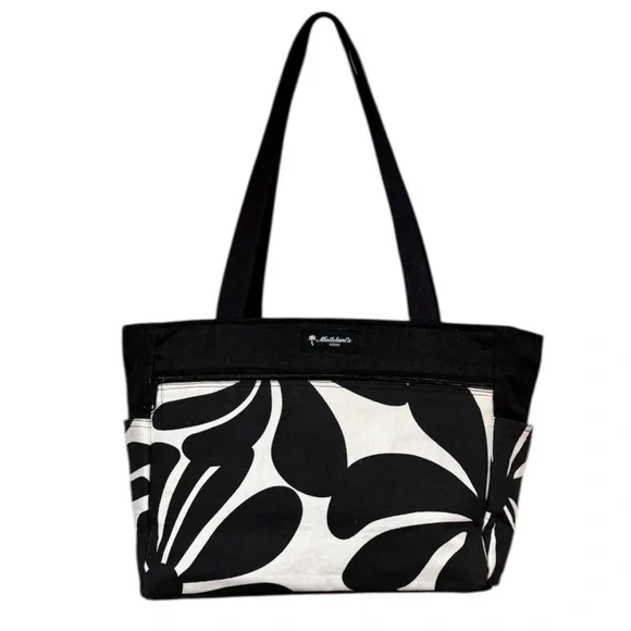 Mailelani’s Kauai Black & White Floral Zip Top Canvas Tote - Picture 1 of 8